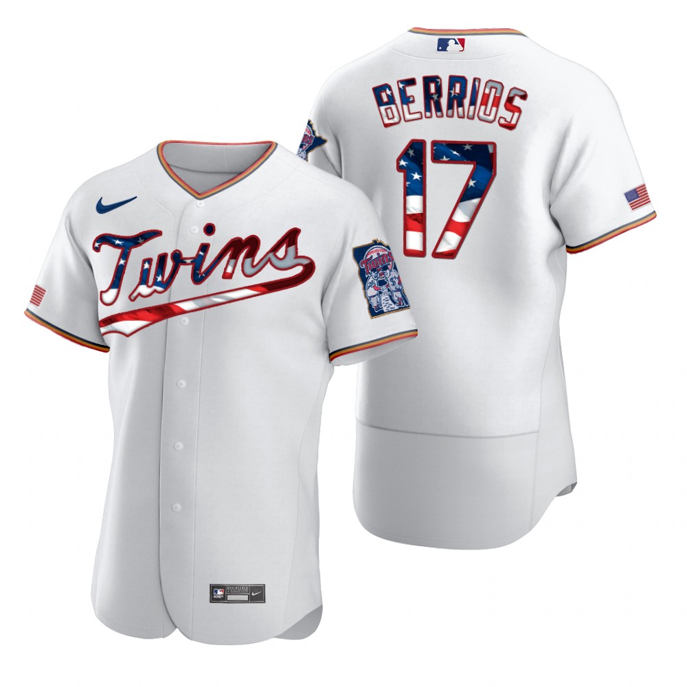 Minnesota Twins 17 Jose Berrios Men Nike White Fluttering USA Flag Limited Edition Authentic MLB Jersey